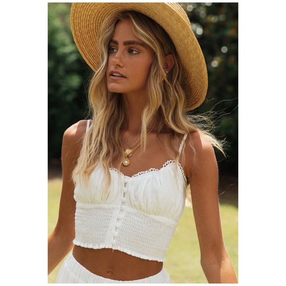 SOLD OUT CLEARANCE Boho Cropped Button Up Smocked Cami Tank Top - Picture 2 of 5